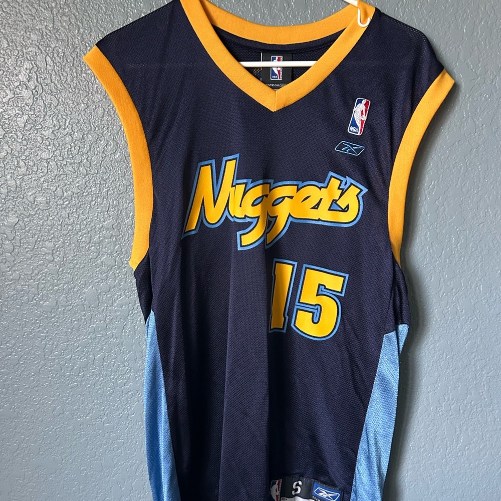 NBA Carmelo Anthony Navy and Gold V‑Neck Nuggets 15 Basketball Jersey
